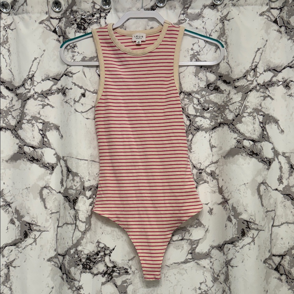 Le Lis Pink and Cream Striped Women's Bodysuit